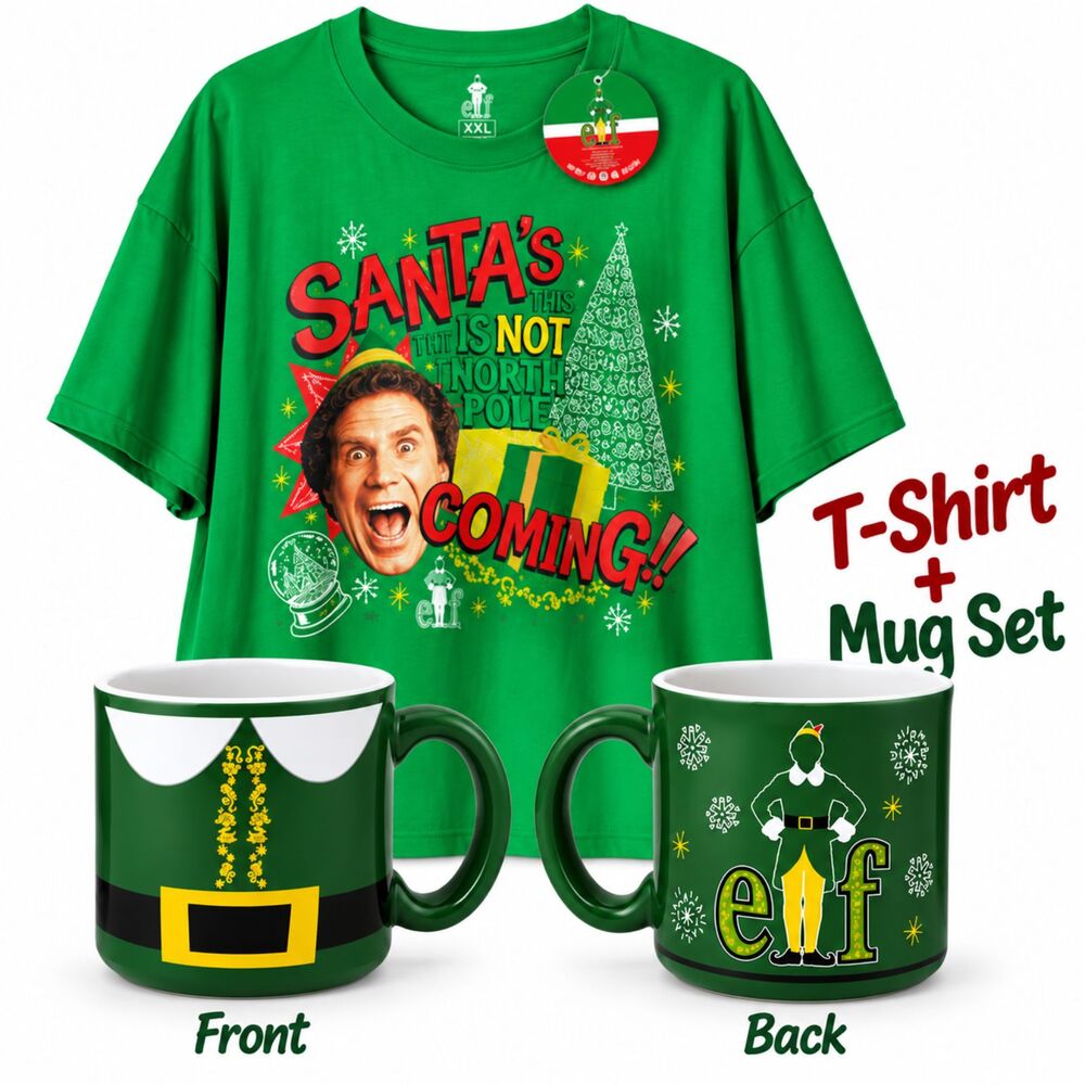 Elf Buddy Christmas Gift Set XXL T-Shirt + 20 Oz Ceramic Mug New